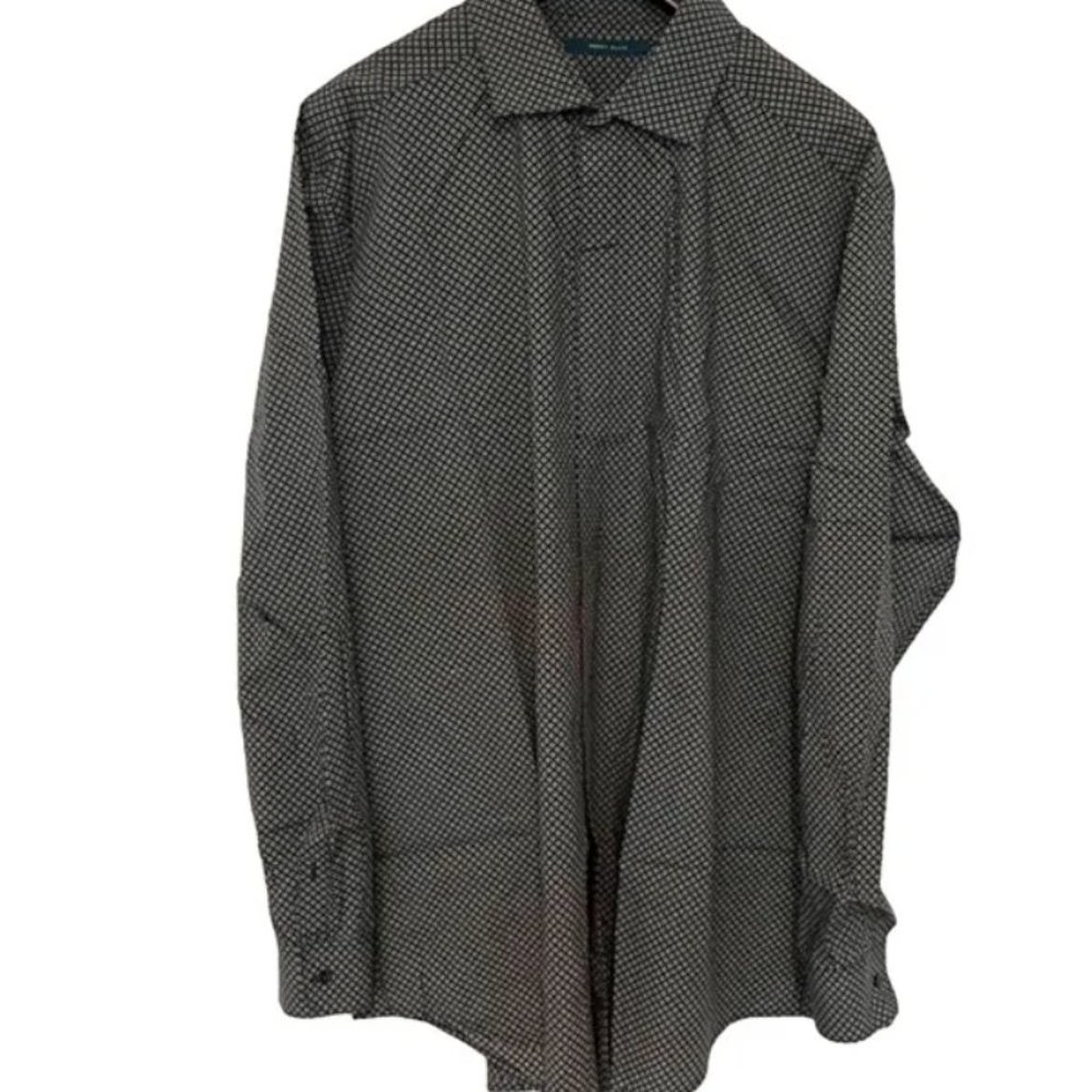 Perry Ellis Men’s Long Sleeve Patterned Dress Shirt XXL (50-52) Black